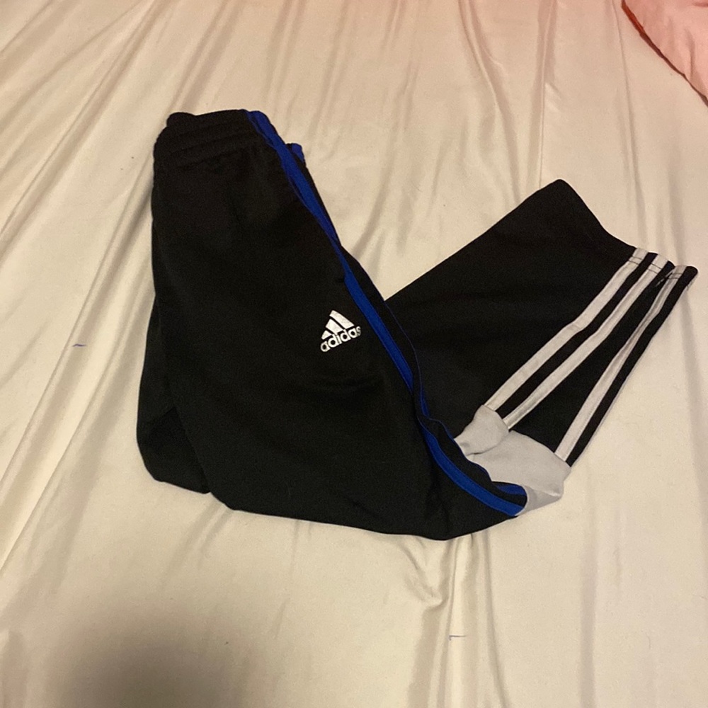 blue nd white striped addias pants